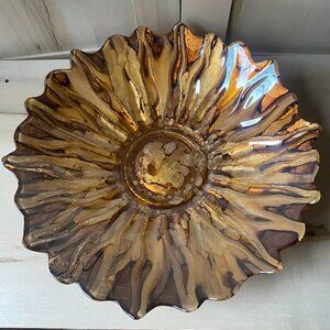 Decorative Brown Gold Figural Flower Bowl 14" fairycore whimsical shabby glass